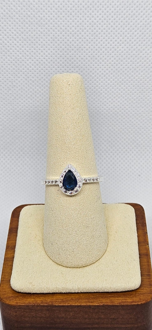 Anillo Plata 925 estilo gota azul. Talla 9 (Copia)